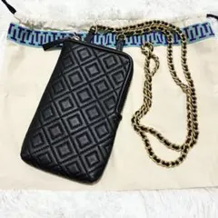 トリーバーチ キルティング スマホショルダー ブラック金具 チェーン 