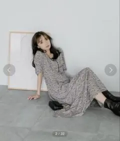 mysty woman フラワーパイピングワンピース 小花柄 半袖ワンピース