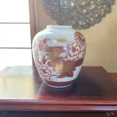 九谷焼　花瓶　花鳥　金彩　レトロ