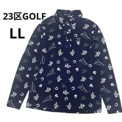 23区 GOLF ネイビー 長袖 総柄 シャツ ポロシャツ ネイビー　LL