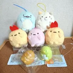 すみっコぐらし ばんざいゴムひも付きマスコット、フィギュアキーチェーン7個セット