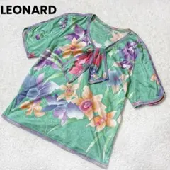 レオナール ボウタイブラウス 半袖 大き目サイズ 花柄 L カットソー Tシャツ