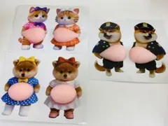 3D超可愛い女子猫 柴犬お腹ぷにぷにシール6匹セット スクイーズ もっちり 肉球