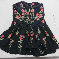 ?ザラ ZARA WOMAN 花柄刺繍ワンピース ブラック系 S レディース