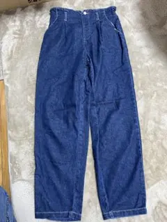 レディース ワイドパンツ ガウチョ ウエストゴム デニム ブルー