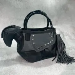 美品 ラドロー ハンドバッグ ホースバッグ 馬 タッセル メッシュ 自立 黒のサムネイル