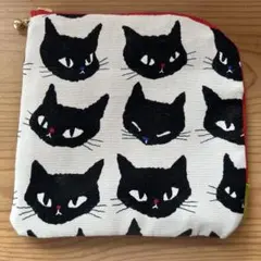 handmade★猫柄2種L字型ファスナーミニポーチ★小銭や小物入れに