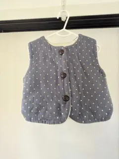 80サイズ ブルー系ドット柄ダウンベスト