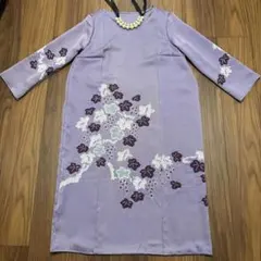 着物　素人リメイク　ワンピース　訪問着　紫　七五三　フォーマル