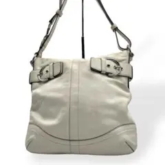 良品　COACH コーチ　ショルダーバッグ　ホワイト　レザー　肩掛け　斜め掛け