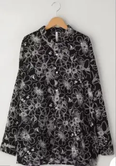 新品未使用 HALHAM ハルハム モノトーン花柄シャツ 長袖シャツ