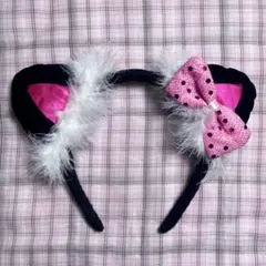 猫耳カチューシャ リボン付き コスプレ用
