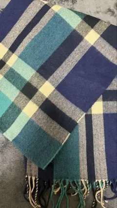 チェック柄ウール混マフラー ネイビー