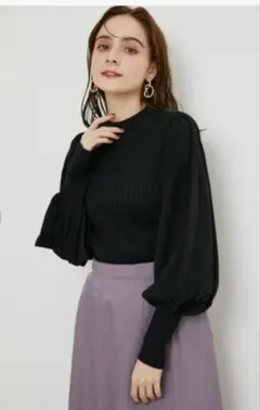 rienda ラウンドスリーブニットトップス