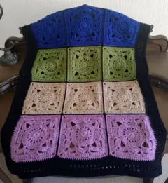 シンプルお花モチーフ‪✿ブランケット：黒