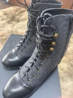 ショートブーツ M 黒 編み上げ サイドジップ