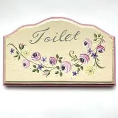 手描き　トイレプレート　ローズ　トールペイント作品