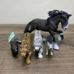 3F 【美品】シュライヒ 動物 フィギュア 5体セット 馬 トラ オオカミ まと
