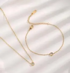 ネックレスとブレスレット サージカルステンレス 一粒czダイヤ ★2セット★お得