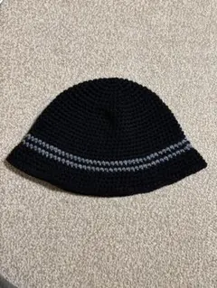 バケットハット　ゆったり　黒　クラッシャーハット　クロシェハット　ハンドメイド