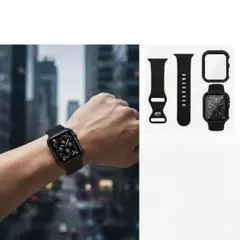高級感AppleWatchケース＆バンドセット ネイビー 360°保護 46㎜