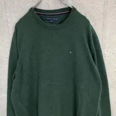 トミーヒルフィガー　グリーン　コットンニット　ワンポイント刺繍ビックサイズ2XL