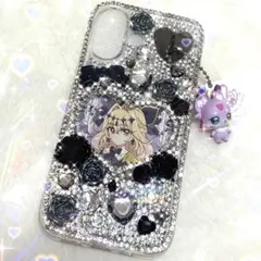 量産型 地雷系 ブラック シルバー デコスマホケース iPhone16 リボン