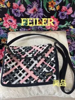 FEILER ショルダーバッグ チェック柄 ブラック ピンク　美品のサムネイル