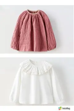 ZARA ホワイトフリル付き長袖シャツ、ピンクブラウス　セット 90cm