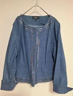 TALBOTS (タルボット)デニムブルーノーカラージャケット スパンコール L