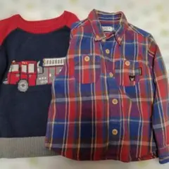 DOUBLE.B チェックシャツとbabyGapの消防車セーターのセット