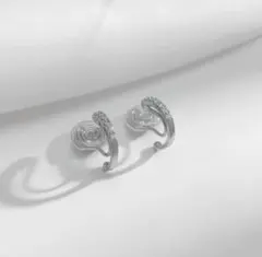 フープ　ビジュー　イヤリング　シルバー 上品 結婚式　韓国　痛くない　小さめ