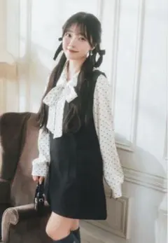 GRL CUTIE STREET リボン付きドット柄シャツat2569