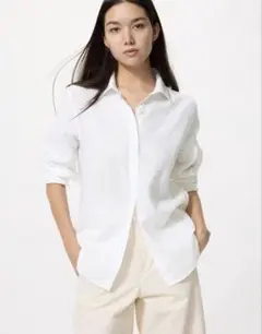 UNIQLO プレミアムリネンシャツ　ホワイトのサムネイル