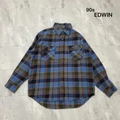 90s エドウィン ネルシャツ コットンシャツ 長袖シャツ チェックシャツ
