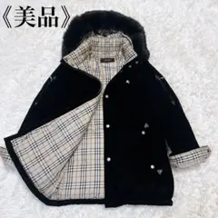 《美品》バーバリーブラックレーベル ベロア ダウン ノバチェック ファーフード