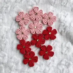 ペーパークイリング　ピンクと赤のお花のパーツ10個セット