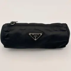 PRADA テスート ナイロン 筒型ポーチ ブラック 三角プレート シルバー金具のサムネイル
