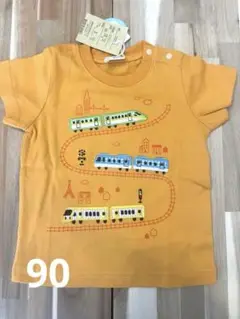 オレンジ 電車刺繍 Tシャツ 90 男の子　新品