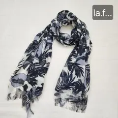 【日本製】ラエフ　ストール　リーフ柄　ポリエステル　紺　la.f...　秋物