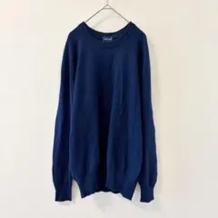 カシミヤ100％ 長袖ニット セーター トップス クルーネック ブルー