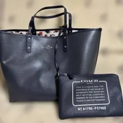 COACH ネイビー トートバッグ ポーチ付き