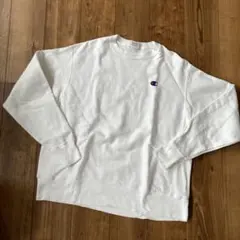 Champion ホワイト クルーネック トレーナー L リバースウェブ　無地