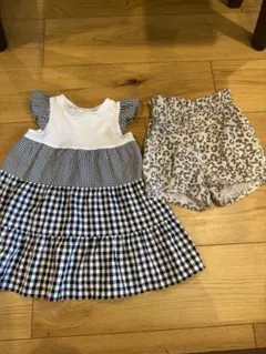 ⚫︎コムサ⚫︎ギンガムチェックドレスとショートパンツセット 80.90