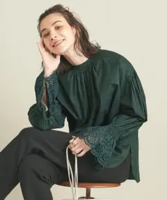 BY タイプライターボリューム袖エンブロイダリーブラウス -2WAY-