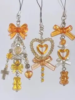 ビーズキーホルダー ビーズストラップ y2k コレクトブック チャームオレンジ