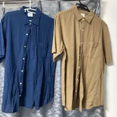 coen 半袖シャツ ネイビー ベージュ セット