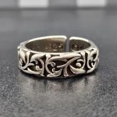 エタニティ リング シルバー S925 刻印 花柄のリーフ フリーサイズ