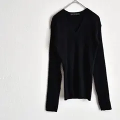 ＊ミッシェルクラン＊ リブ編み 長袖ニットセーター Vネック 毛100 ブラック