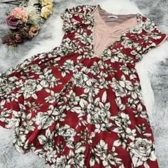 axes femme 重ね着調　フレアワンピース　総花柄　大きいサイズ対応